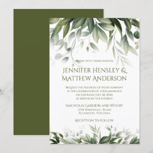 Elegant Greenery Botanicals - Olive Green Invitation