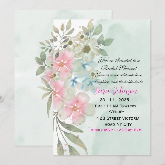 Elegant Greenery Bridal Shower Invitation (Front/Back)