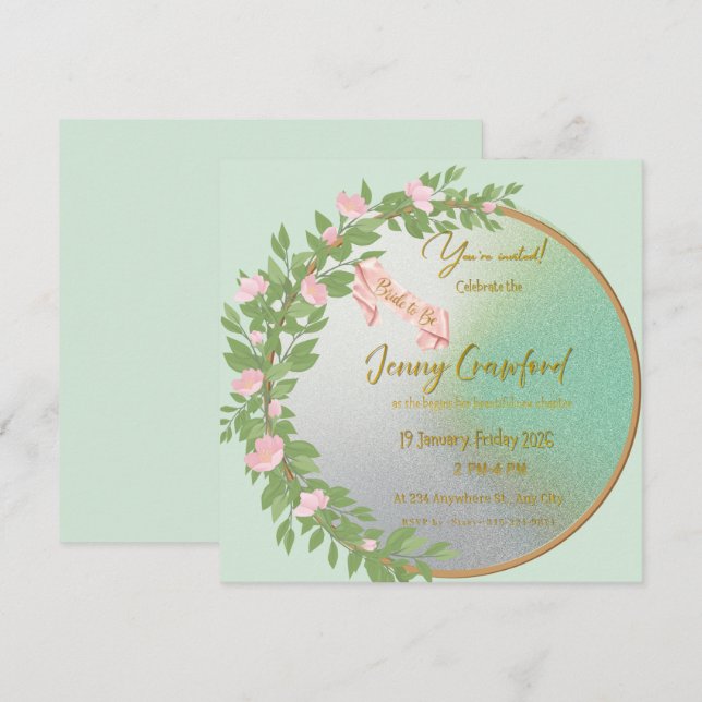 Elegant Greenery Bridal Shower Invitation | Editab (Front/Back)