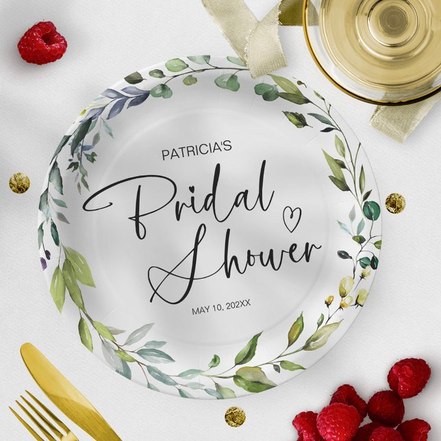 Elegant Greenery Bridal Shower Paper Plate (Creator Uploaded)