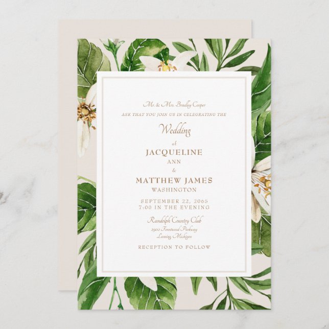 Elegant Greenery Bride Parents Cream & Gold   Invitation (Front/Back)
