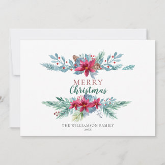 Elegant Greenery Burgundy Vintage Holiday Card