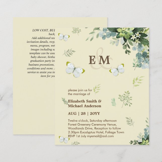 Elegant Greenery Butterflies Wedding Invitations (Front/Back)