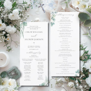 Elegant Greenery Catholic Wedding Mass Program 
