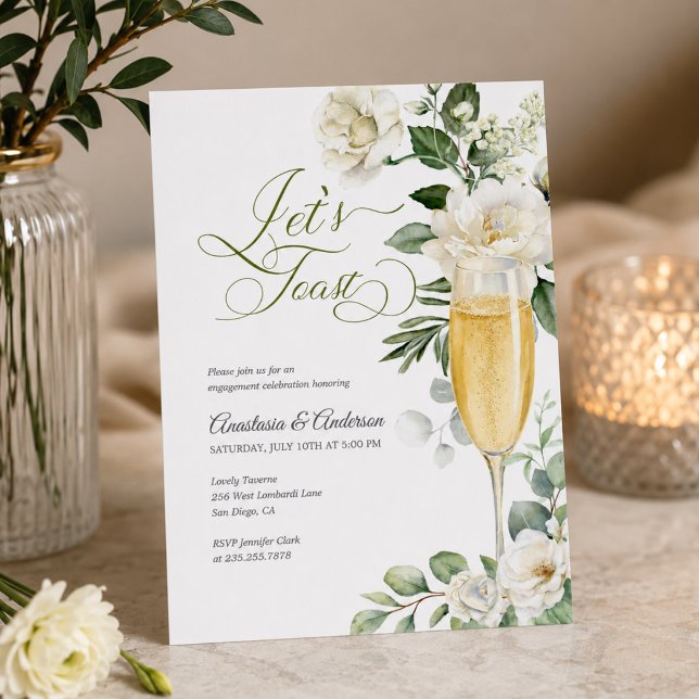 Elegant Greenery Champagne Engagement Party Invitation (Creator Uploaded)