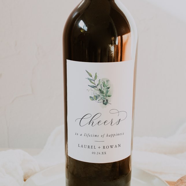 Elegant Greenery Cheers Wedding Wine Labels (Creator Uploaded)