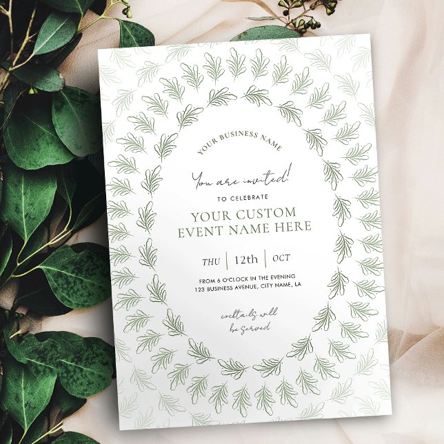 Elegant Greenery Chic Business Event Gala Invitation (Elegant greenery business event invitation design with fully editable text)