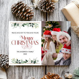 Elegant Greenery Christmas Family Photo Simple Holiday Card