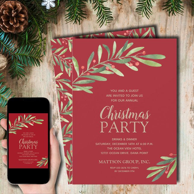 Elegant Greenery Christmas Holiday Invitation (Elegant Greenery Christmas Holiday Invitations - INSTANT DOWNLOAD and/or PRINTED)