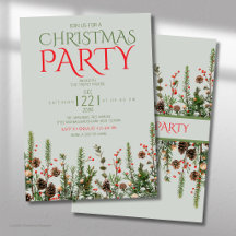 Elegant Greenery Christmas Party Invitation