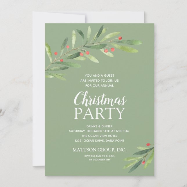 Elegant Greenery Christmas Party Invitations (Front)