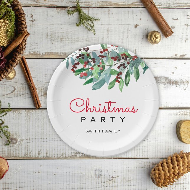 Elegant Greenery Christmas Party Paper Plate (Creator Uploaded)