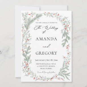 Elegant Greenery Christmas Wedding Photo Invitation