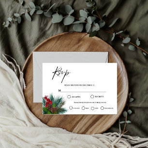 Elegant Greenery christmas wedding RSVP Card