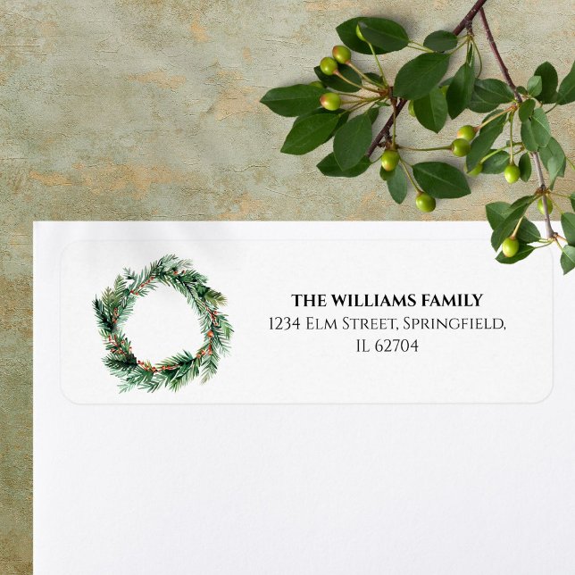 Elegant Greenery Christmas Wreath Return Address (Elegant Greenery Christmas Wreath Return Address Label)