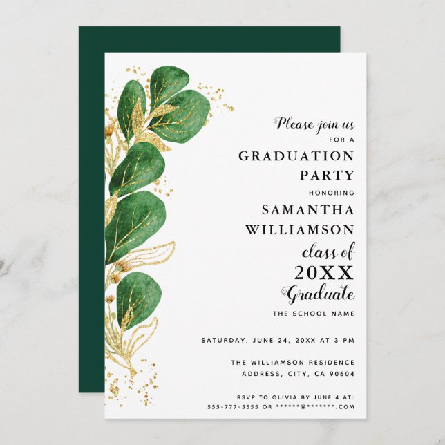 Elegant Greenery Class of 2025 Graduation Invitation (Front/Back)