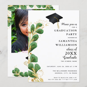 Elegant Greenery Class of 2025 Photo Graduation Invitation