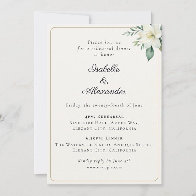 Elegant Greenery Classic Wedding Rehearsal Dinner Invitation (Front)