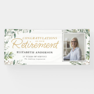 Elegant Greenery Congratulations Photo Retirement Banner