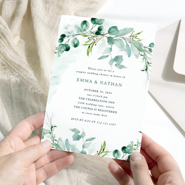Elegant Greenery | Couples Shower Invitation (An elegant couples wedding shower invitation with greenery)