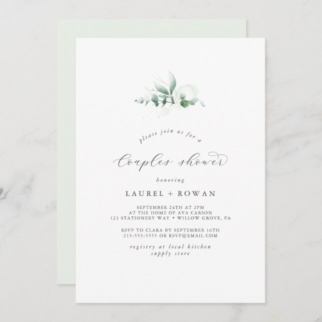 Elegant Greenery Couples Shower Invitation (Front/Back)