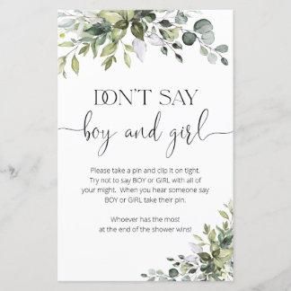 Elegant Greenery Don't Say Boy or Girl Game
