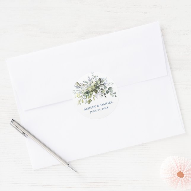 Elegant Greenery Dusty Blue Wedding Envelope Seals (Envelope)