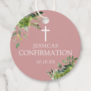 Elegant Greenery Dusty Rose Pink Confirmation Favour Tags