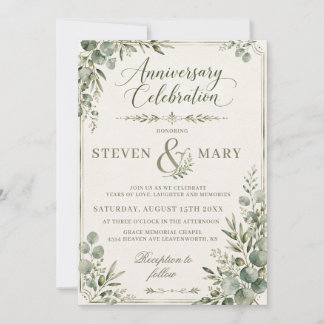 Elegant Greenery Eucalyptus Anniversary Invitation
