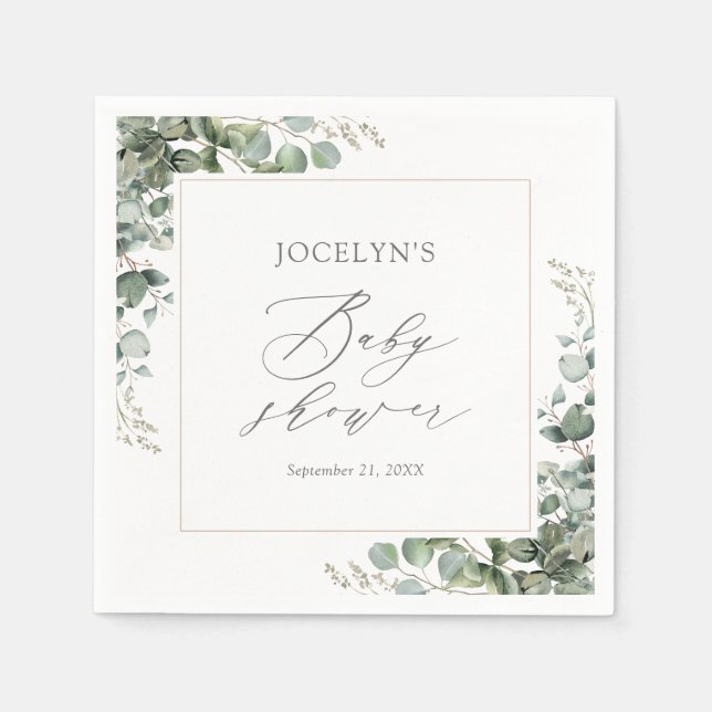 Elegant Greenery Eucalyptus Baby Shower Napkin (Front)