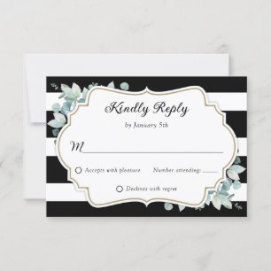 Elegant Greenery Eucalyptus Black White Wedding RSVP Card