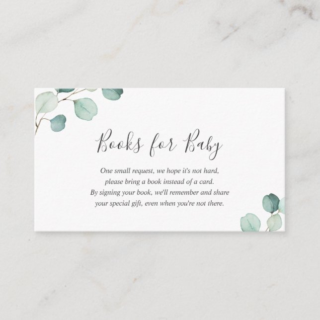 Elegant Greenery Eucalyptus Books for Baby Shower Enclosure Card (Front)