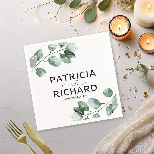 Elegant Greenery Eucalyptus Calligraphy Wedding Napkin (Creator Uploaded)