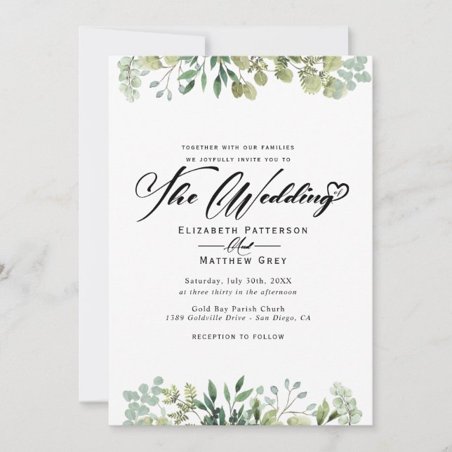 Elegant Greenery Eucalyptus Flower Wedding Invitation (Front)