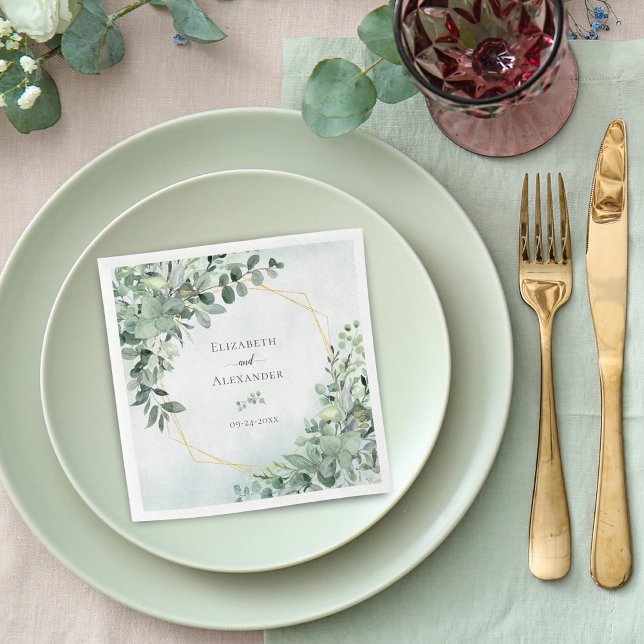 Elegant Greenery Eucalyptus Geometric Wedding Napkin (Creator Uploaded)