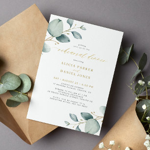 Elegant greenery eucalyptus gold rehearsal dinner invitation