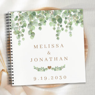 Elegant Greenery Eucalyptus Gold Wedding Guestbook Notebook