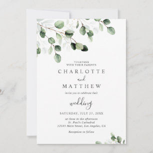 Elegant Greenery Eucalyptus Gold Wedding  Invitation
