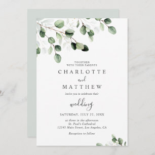 Elegant Greenery Eucalyptus Gold Wedding  Invitation
