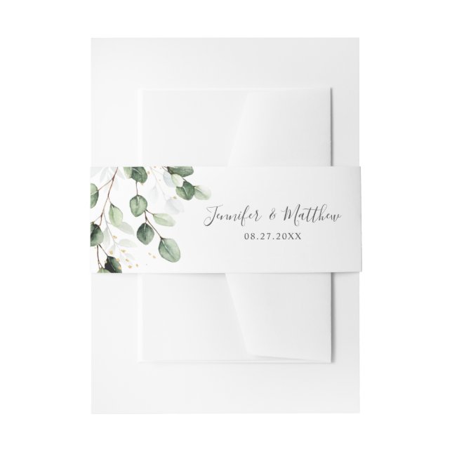 Elegant Greenery Eucalyptus Gold Wedding Invitation Belly Band (Front Example)
