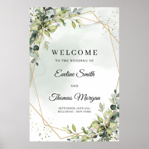 Elegant greenery eucalyptus gold wedding welcome poster