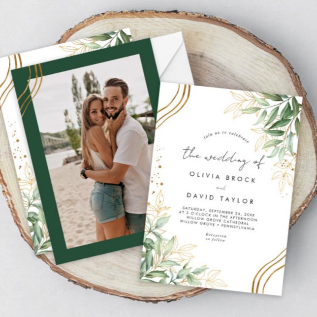 Elegant Greenery Eucalyptus Leaves Photo Wedding  Invitation (Creator Uploaded)