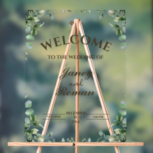 Elegant Greenery Eucalyptus Leaves Rustic Wedding Acrylic Sign