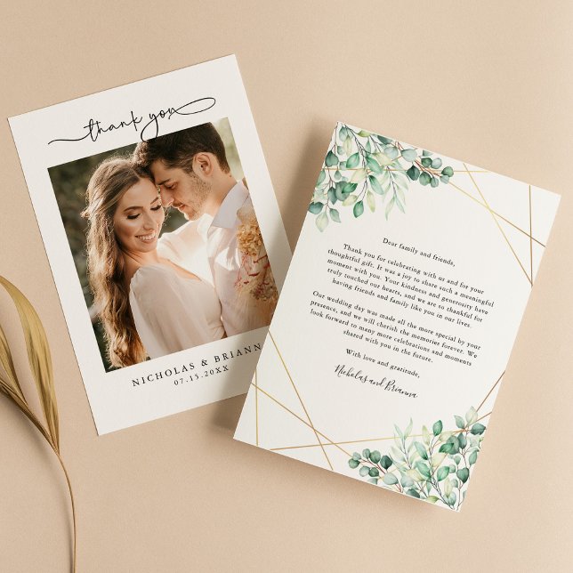 Elegant Greenery Eucalyptus Leaves Rustic Wedding Thank You Card (Creator Uploaded)