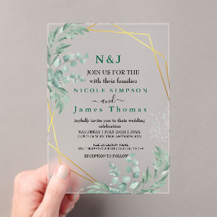 Elegant Greenery Eucalyptus Leaves Wedding Acrylic Invitations