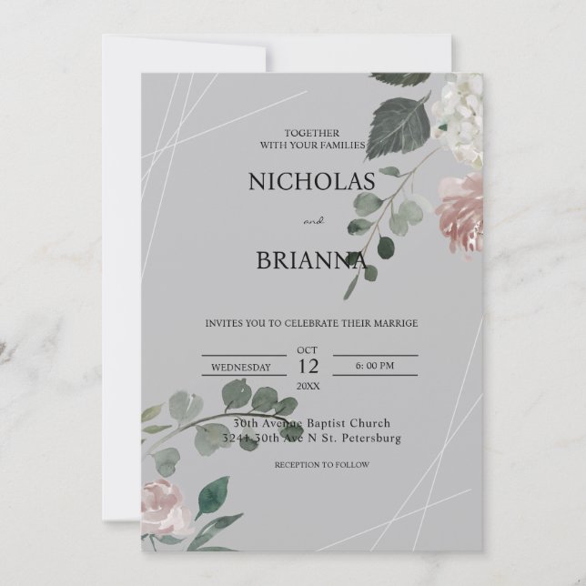 Elegant Greenery Eucalyptus Leaves Wedding Invitat Invitation (Front)
