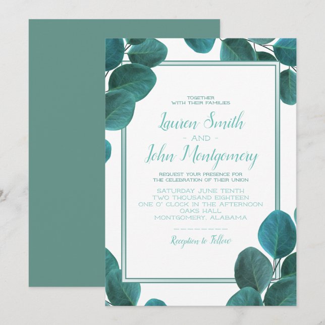 Elegant Greenery | Eucalyptus Leaves Wedding Invitation (Front/Back)
