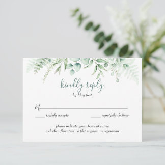 Elegant Greenery Eucalyptus Leaves Wedding meal RSVP Card