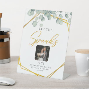 Elegant Greenery Eucalyptus Leaves Wedding sparkle Pedestal Sign