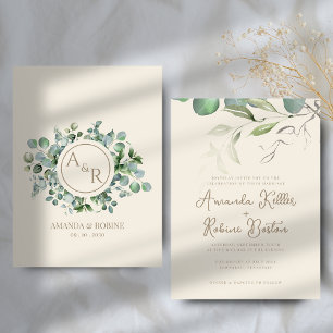 Elegant Greenery Eucalyptus Monogram Wedding Invitation